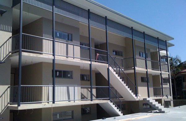 Aluminium balustrades on the verandas and stairs of a two-storey unit block